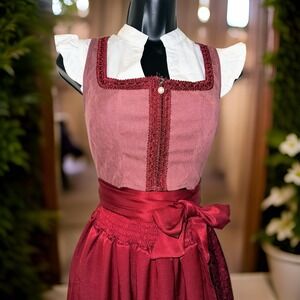 New Large Oktoberfest Red Burgundy Dirndl Dress Bavarian‎ German Festival